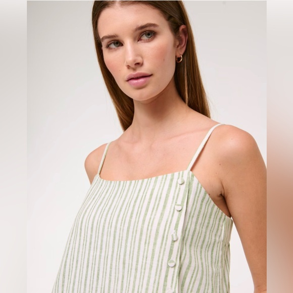 Abercrombie & Fitch Green Stripe Linen-Blend Button Skort size Small Petite - Picture 3 of 8